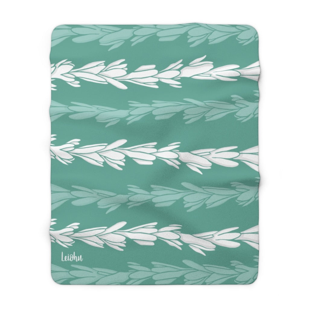 Tuberose Lei - Teal - Sherpa Fleece Blanket - LEIOHU DESIGNS