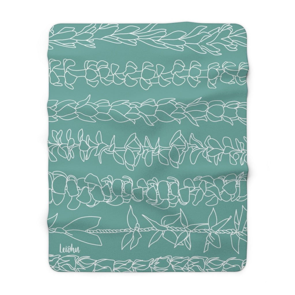 Na Lei - Teal - Sherpa Fleece Blanket - LEIOHU DESIGNS