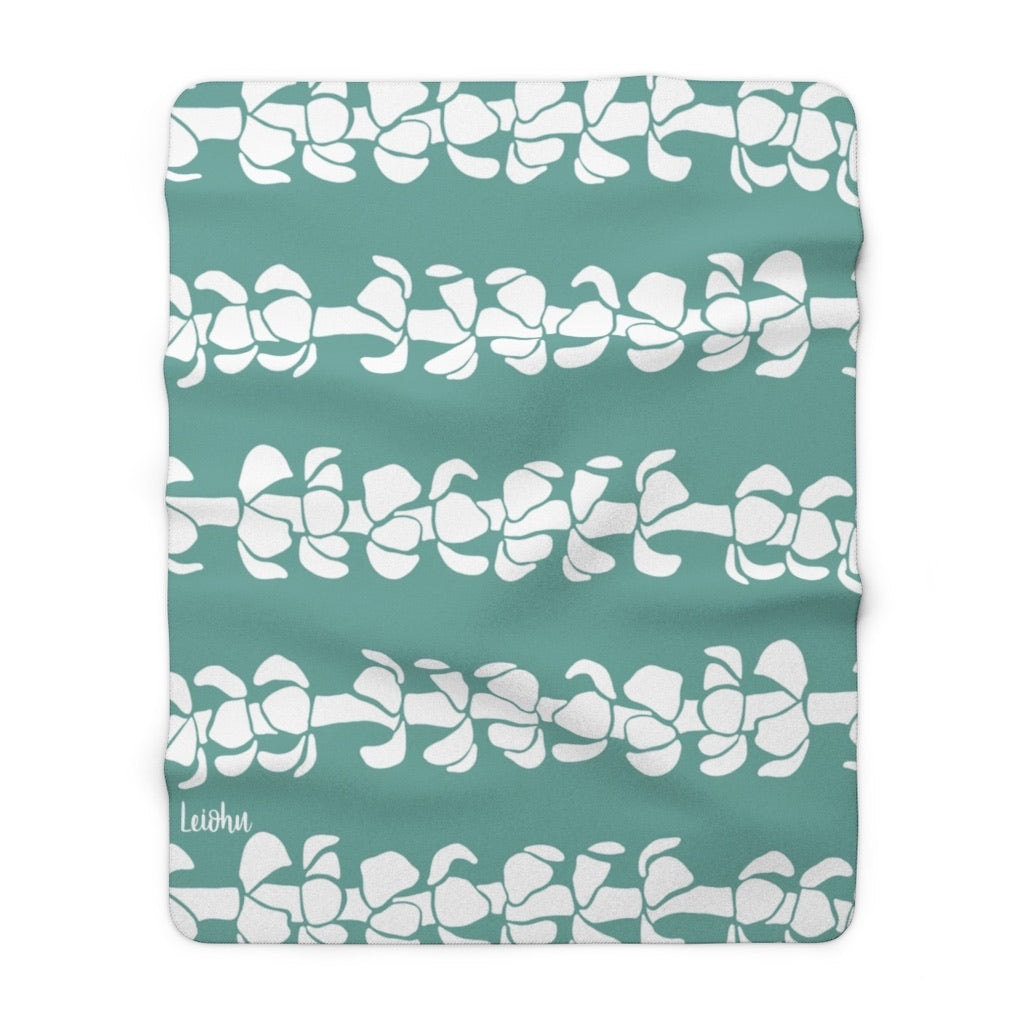 Puakenikeni Lei - Teal - Sherpa Fleece Blanket - LEIOHU DESIGNS